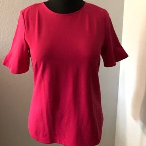 Ann Taylor sz. Medium. Hot pink, short, ruffle sleeve blouse.